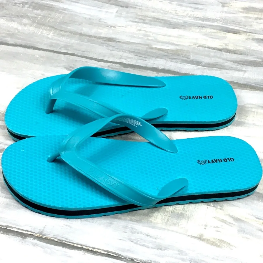 MWOT Old Navy Flip Flops Textured Vinyl Thong Sandals Aqua Teal Blue Black 3/4 Y